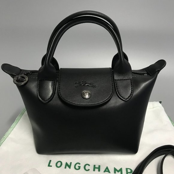 Longchamp Women's White Mini Le Pliage Leather Top Handle Bag Purse Crossbody  i - Picture 7 of 11